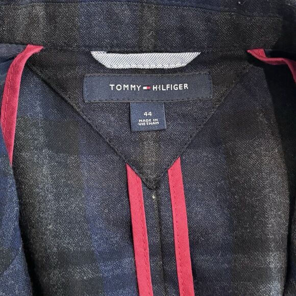 Tommy Hilfiger Blazer Mens 44 Blue Grey Plaid Wool Two Button Jacket - Picture 4 of 10